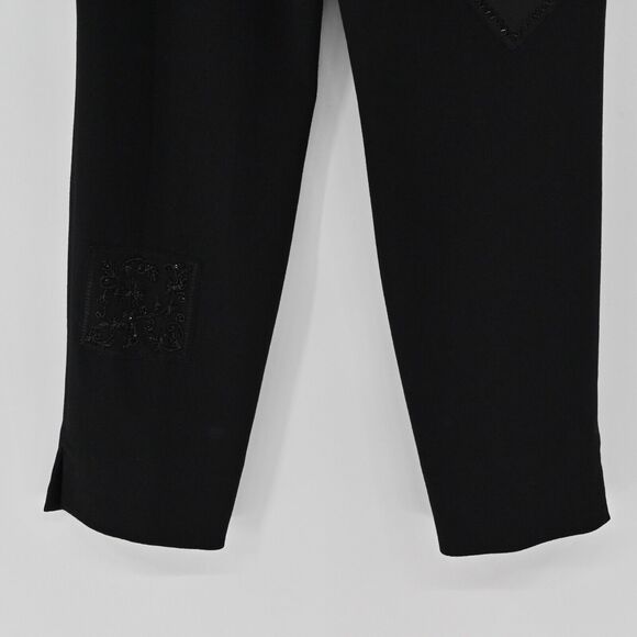ESCADA Pants Womens Sz 42 Black Wool Beaded Silk Patchwork High Rise Tapered Leg - Picture 7 of 15